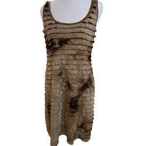 INC Small flapper ruffle shift A line dress Gold and Bronze Mix Sleeveless Racer